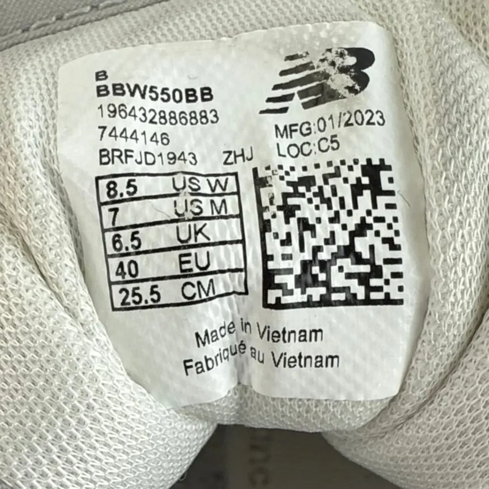 New Balance 550 Rain Cloud Men's White Gray Low Top Sneakers Shoes M-7 W-8.5